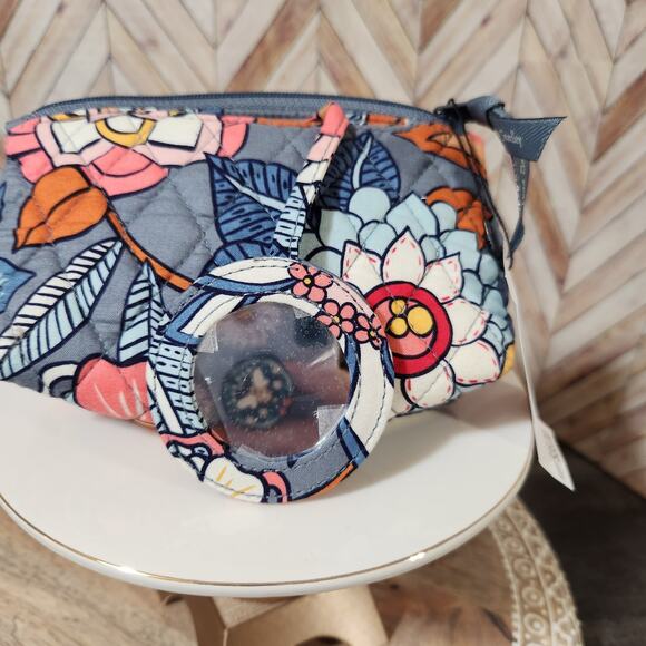 NWT Vera Bradley Tropical Evening Gray Floral Mirror Cosmetic Bag Mini Pouch - Picture 6 of 8